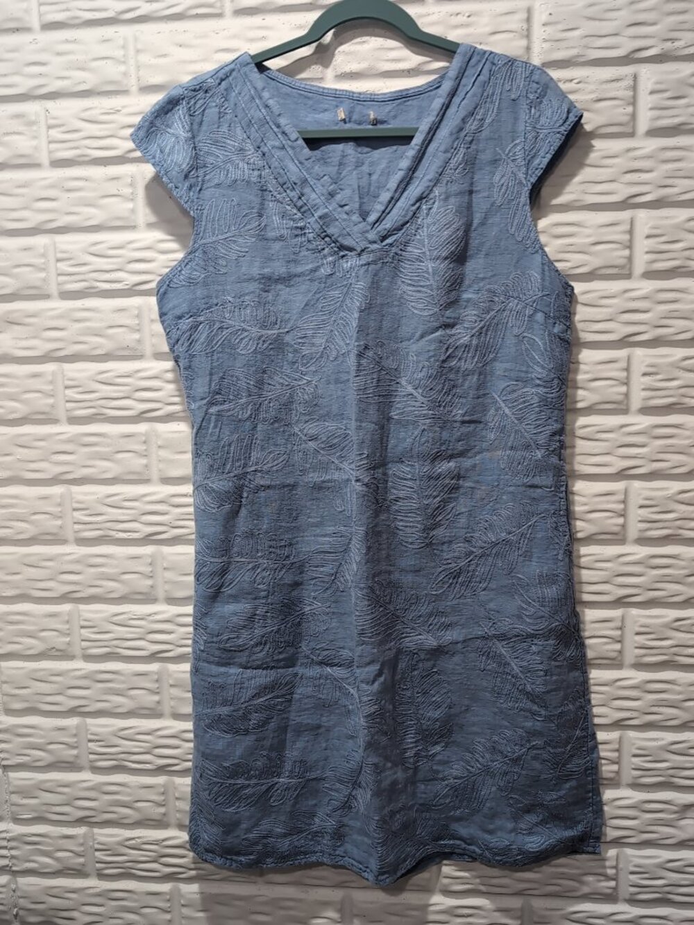 Lina Tomei 100% Linen Italy Cap Sleeve Shift Dress Women's Size XL Embroidered